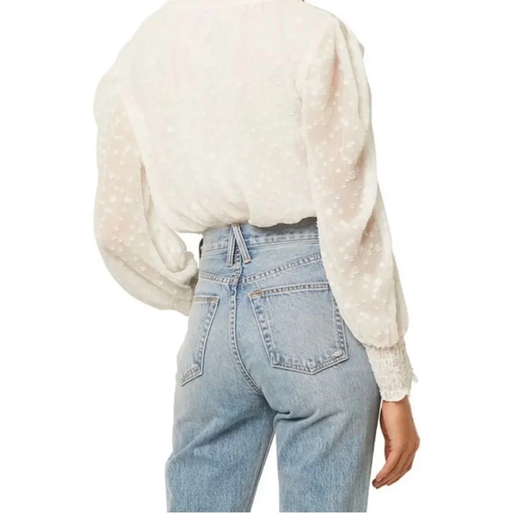 MISA Los Angeles Siena Puff Sleeve Clip Dot Chiffon Blouse White S NWT - Picture 7 of 8